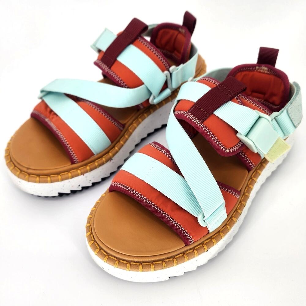 Chloé Lilli Multi-Strap Platform Sandals Orange/Teal EU 38 (US 7.5–8)